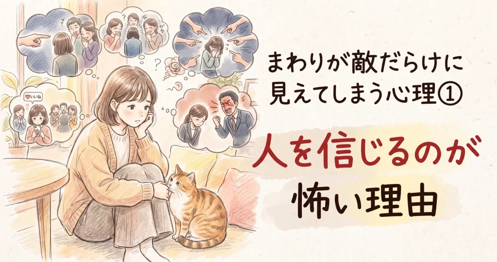 周りが敵だらけだと感じて入る女性。